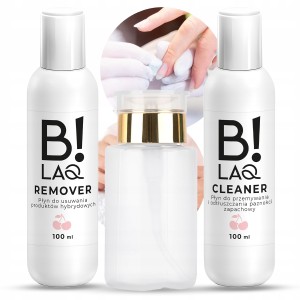 B!LAQ Zestaw płynów do paznokci o zapachu wiśniowym - Cleaner 100ml + Remover 100ml + dozownik z pompką 150ml