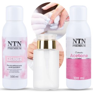 NTN Zestaw płynów do paznokci - cleaner 100ml + remover 100ml + dozownik z pompką 150ml