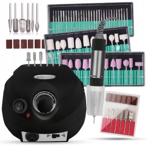 Zestaw do paznokci - frezarka J202 65W czarna + mega zestaw frezów