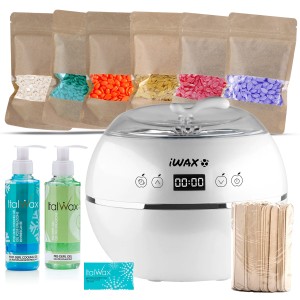 ItalWax Zestaw do depilacji - podgrzewacz iWax White 120W + 6x wosk twardy 100g + preparat przed i po depilacji + talk + szpatułki