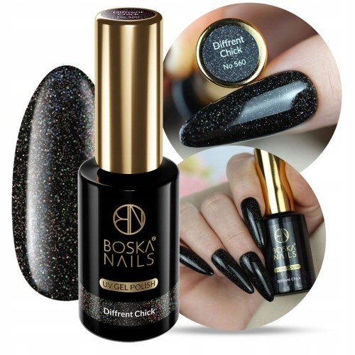 00 Boska Nails Up Divina 560 Diffrent Chick czarny z drobinkami holo lakier hybrydowy 10ml.jpg
