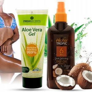 Zestaw do opalania z Grecji - Aloha Tropic Dry Oil SPF 6 Coconut Oil + Fresh Secrets Aloe Vera Gel