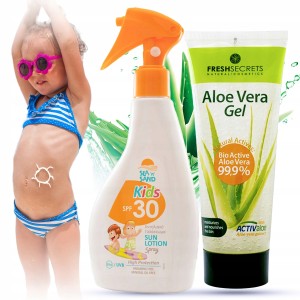 Zestaw do opalania z Grecji - Sea 'n' Sand Kids SPF 30 + Fresh Secrets Aloe Vera Gel