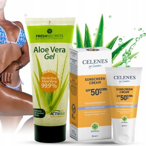 Zestaw do opalania – Celenes by Sweden Sunscreen Cream SPF 50 + Fresh Secrets Aloe Vera Gel