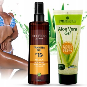 Zestaw do opalania – Celenes by Sweden Tanning Oil SPF 15 + Fresh Secrets Aloe Vera Gel