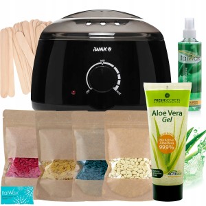 ItalWax Zestaw do depilacji - podgrzewacz Black 100W + 4x wosk twardy 100g + preparat przed depilacją + talk + szpatułki + żel aloesowy 230ml