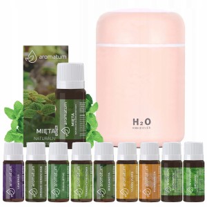 Zestaw do aromaterapii - 10x naturalny olejek eteryczny Aromatum 12ml + dyfuzor nawilżacz powietrza gratis