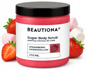 Beautiona Sugar Body Scrub Strawberry Marshmallow Peeling cukrowy do ciała rąk i stóp oczyszczający i wygładzający 250ml