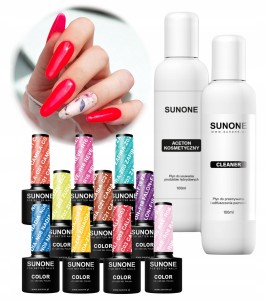 Sunone Zestaw do paznokci hybrydowych - 10 lakierów hybrydowych 5g (kolory do wyboru) + cleaner + remover