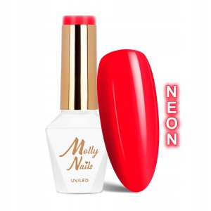 Molly Nails Hearts & Kisses Nr 198 Red Kiss Neon Gel Polish HEMA/Di-HEMA Free Czerwony lakier hybrydowy LED/UV 8g