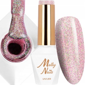 Molly Nails Shocking Shine Nr 680 Oh Well Gel Polish HEMA/Di-HEMA Free Różowy brokatowy lakier hybrydowy LED/UV 8g