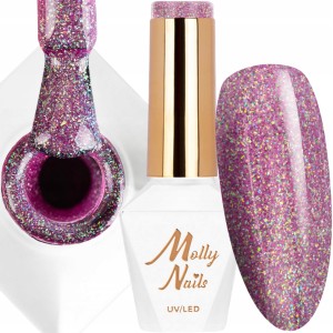 Molly Nails Shocking Shine Nr 681 Raw Gel Polish HEMA/Di-HEMA Free Różowy brokatowy lakier hybrydowy LED/UV 8g