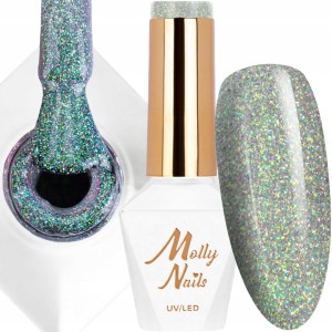 Molly Nails Shocking Shine Nr 684 Rocker Gel Polish HEMA/Di-HEMA Free Srebrny brokatowy lakier hybrydowy LED/UV 8g