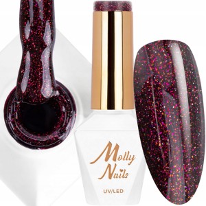 Molly Nails Shocking Shine Nr 688 Darkest Star Gel Polish HEMA/Di-HEMA Free Czerwony brokatowy lakier hybrydowy LED/UV 8g