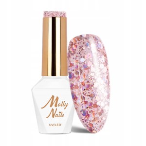 Molly Nails Crushed Diamonds 534 LA Star Gel Polish HEMA/Di-HEMA Free Różowy brokatowy lakier hybrydowy LED/UV 8g