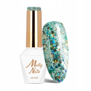 Molly Nails Crushed Diamonds 537 Glammy Chic Gel Polish HEMA/Di-HEMA Free Zielony brokatowy lakier hybrydowy LED/UV 8g