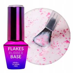 Molly Nails Flakes Rubber Base Milk&Pink Mleczna baza kauczukowa do paznokci z różowo metalicznymi płatkami HEMA/Di-HEMA Free