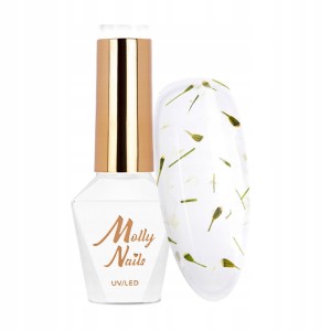 Molly Nails Flowers Nails 150 Gel Polish HEMA/Di-HEMA Free Transparentny lakier hybrydowy z białymi kwiatami LED/UV 8g