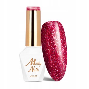 Molly Nails Spotlight 632 Fan Your Flames Gel Polish HEMA/Di-HEMA Free Czerwony lakier hybrydowy z drobinkami LED/UV 8g