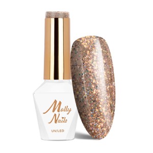 Molly Nails Spotlight 638 Posh Gel Polish HEMA/Di-HEMA Free Złoty lakier hybrydowy z drobinkami LED/UV 8g