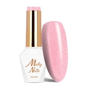 Molly Nails Winter Crystalize 221 Secret Swing Gel Polish HEMA/Di-HEMA Free Różowy brokatowy lakier hybrydowy LED/UV 8g