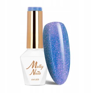 Molly Nails Winter Crystalize 225 Forever Young Gel Polish HEMA/Di-HEMA Free Niebieski brokatowy lakier hybrydowy LED/UV 8g