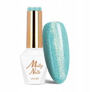 Molly Nails Winter Crystalize 228 Candyman Gel Polish HEMA/Di-HEMA Free Zielony brokatowy lakier hybrydowy LED/UV 8g