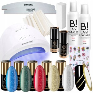 Boska Nails Świąteczny zestaw startowy do paznokci - lampa UV/LED 48W + 5x lakier hybrydowy + preparaty + akcesoria