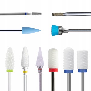 Zestaw 10 frezów ceramicznych gumowych diamentowych do paznokci  do hybrydy manicure pedicure II
