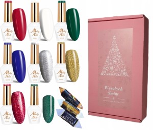 Molly Nails Świąteczny zestaw do paznokci hybrydowych lakiery 8 sztuk + słodkości gratis