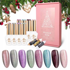 Molly Nails Shocking Shine Świąteczny zestaw do paznokci hybrydowych lakiery holo 8 sztuk + słodkości gratis