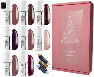 Yoshi Autumn Elegance Świąteczny zestaw do paznokci hybrydowych lakiery 8 sztuk + słodkości gratis