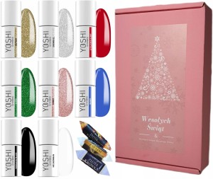 Yoshi Midnight Celebration Świąteczny zestaw do paznokci hybrydowych brokatowe lakiery 8 sztuk na święta i nowy rok + słodkości gratis