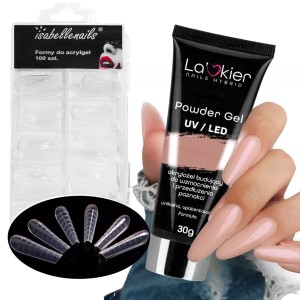 La’kier Zestaw do przedłużania paznokci - akrylożel 30g Light Brown + formy Ballerina 100 sztuk