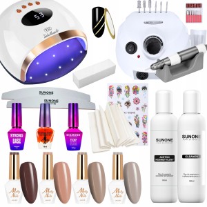 Molly Nails Świąteczny zestaw startowy do paznokci - lampa UV/LED 158W + mocna frezarka + 4x lakier hybrydowy + preparaty + akcesoria