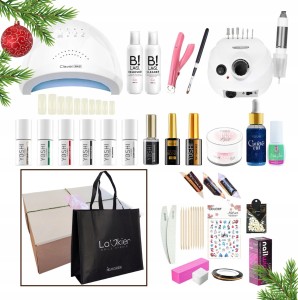 Prezentowy zestaw do paznokci hybrydowych - lampa + frezarka + 6x lakier hybrydowy Yoshi 6g + żel budujący Thixo Yoshi 50ml + preparaty + akcesoria + gratis