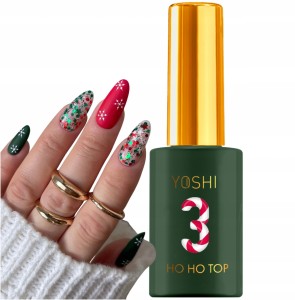 Yoshi HoHo Top No3 – Limitowany świąteczny top hybrydowy UV/LED czerwono zielony blask z drobinkami 10ml