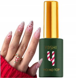 Yoshi HoHo Top No4 – Limitowany świąteczny top hybrydowy UV/LED czerwony blask z drobinkami 10ml