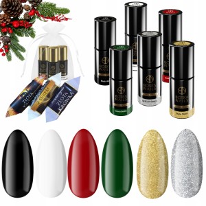 Boska Nails Świąteczny zestaw do paznokci hybrydowych - 2x brokatowy lakier + 4x kolorowy lakier + gratis