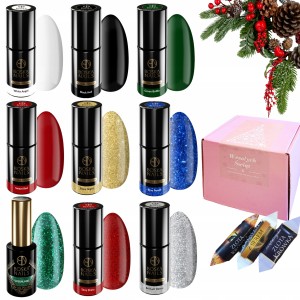 Boska Nails Świąteczny zestaw do paznokci hybrydowych w prezentowym pudełku - 5x brokatowy lakier + 4x kolorowy lakier + gratis