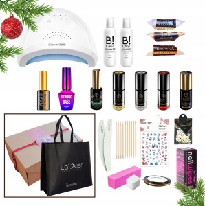 Prezentowy zestaw do paznokci hybrydowych - lampa + 5x lakier hybrydowy Boska Nails 6g + preparaty + akcesoria + gratis
