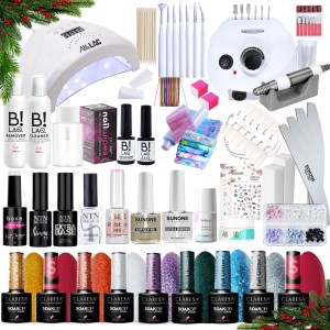 Prezentowy zestaw do paznokci hybrydowych - lampa + frezarka + 10x lakier hybrydowy Claresa 5g + preparaty + akcesoria