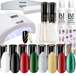 Boska Nails Świąteczny zestaw startowy do paznokci - lampa UV/LED 298W + 8x lakier hybrydowy + preparaty + akcesoria