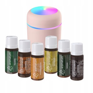Zestaw do aromaterapii - dyfuzor nawilżacz powietrza LED + 6x olejek eteryczny naturalny 12ml