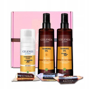 Celenes Świąteczny zestaw prezentowy ochronny do ciała – Herbal Fluid SPF30 + Herbal Olejek SPF15 + Herbal Booster Przyspieszacz opalania + gratis 3 słodkości