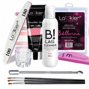 Zestaw budujący z akrylożelem: Powder Gel La'kier 30ml + formy + akcesoria