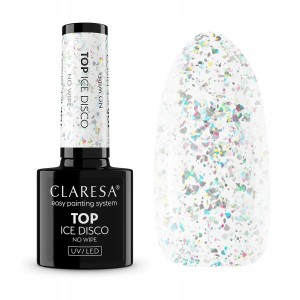 Claresa Top No Wipe Ice Disco Lakier hybrydowy nawierzchniowy bez przemywania z kawałkami folii 5g