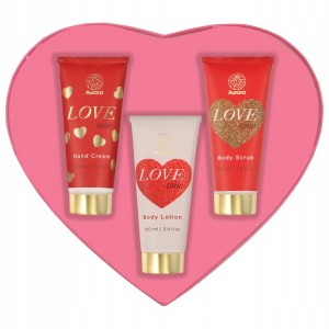 Aurora Zestaw prezentowy na walentynki Love Time kosmetyki do pielęgnacji Krem do rąk Balsam i Peeling do ciała