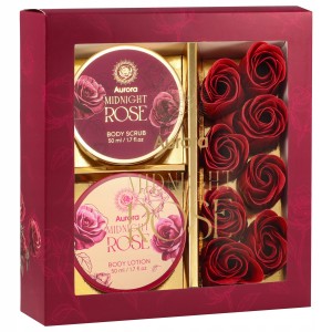 Aurora Zestaw prezentowy na walentynki Midnight Rose kosmetyki do pielęgnacji Peeling Balsam Płatki mydlane do kąpieli
