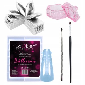 Zestaw do paznokci akrylożelowych - formy La'kier Ballerina 120 sztuk + szablony do przedłużania + pędzelek + kieliszek szklany